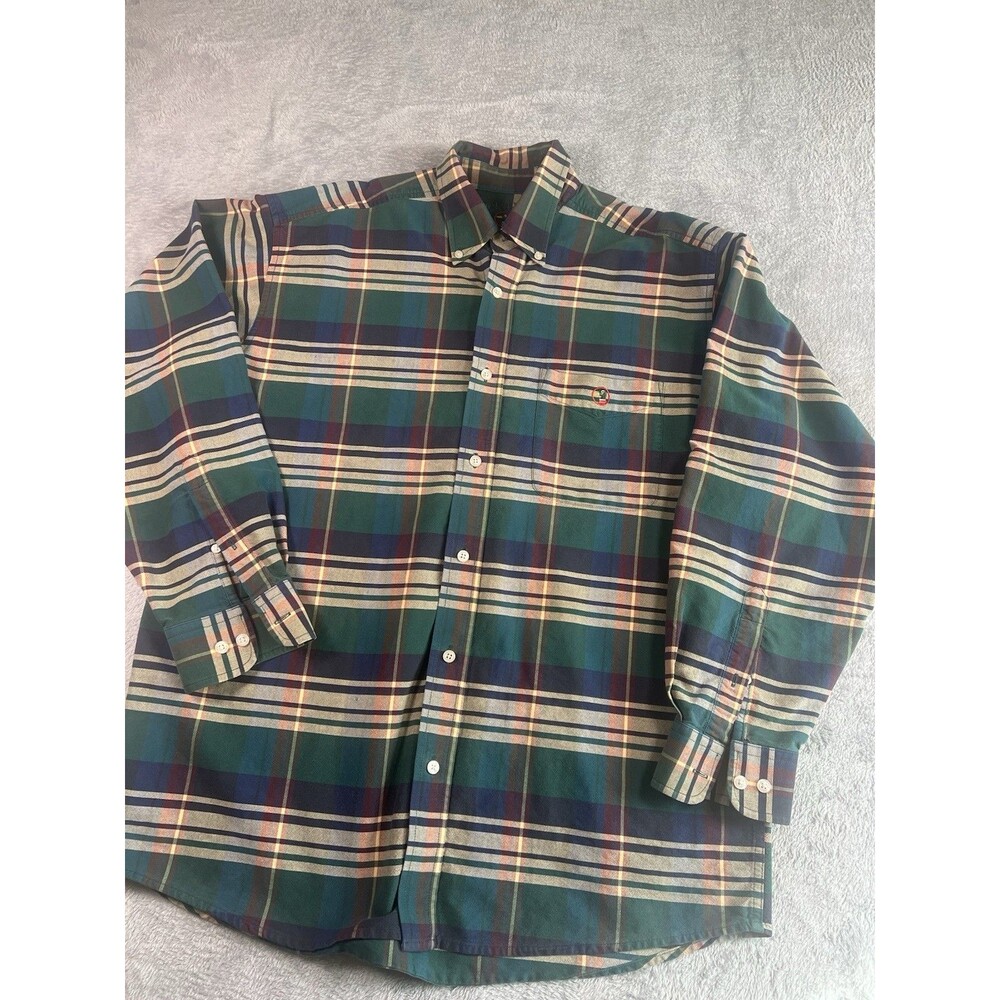 Duck Head Shirt Mens M Long Sleeve Button Up Grn/Blue Plaid Oxford Classic